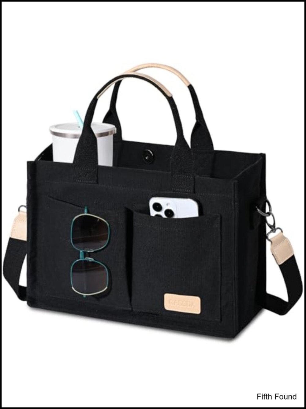 Canvas Tote Bag Crossbody Satchel with Pockets Adjustable Strap for Work Travel